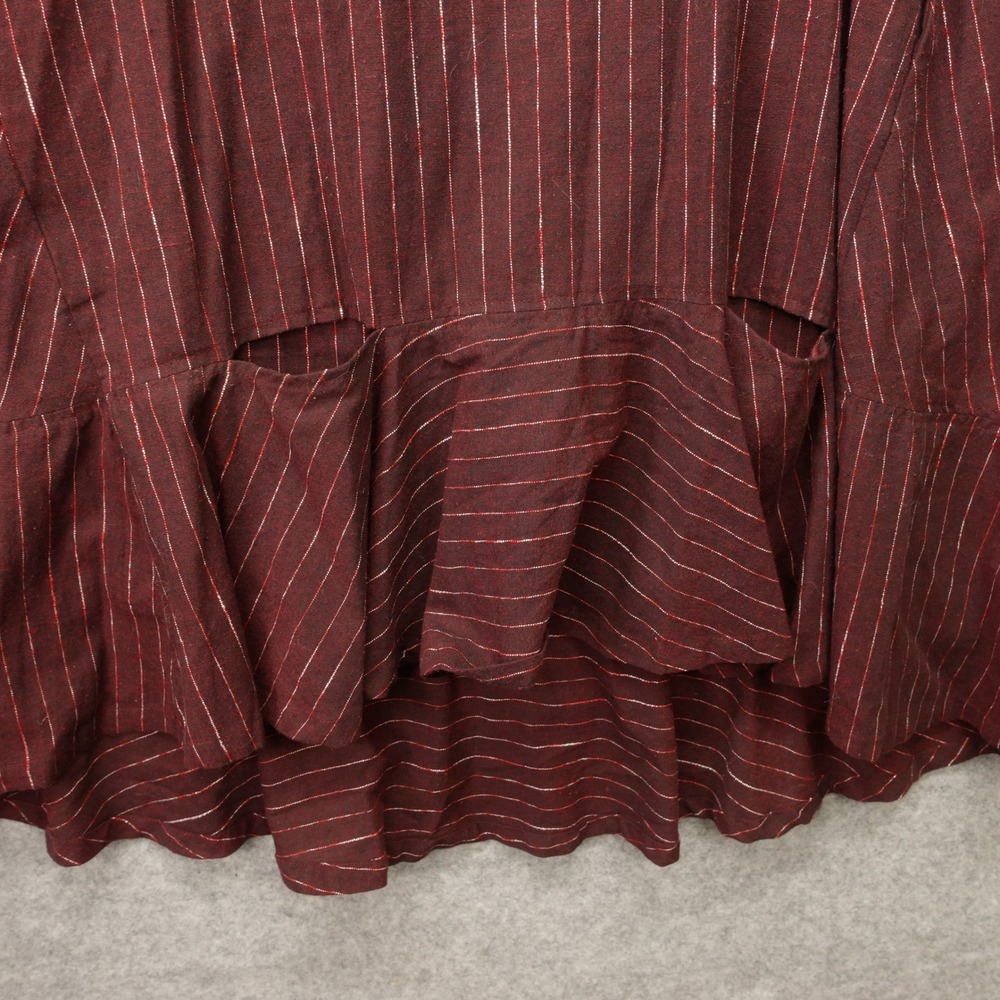Lagenlook Linen Shift Dress Large Brown Brick Pinstripe Fall Oversized JAPAN - Picture 9 of 10